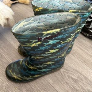 Kids' Blue and Yellow Shark Pattern Rain Boots
